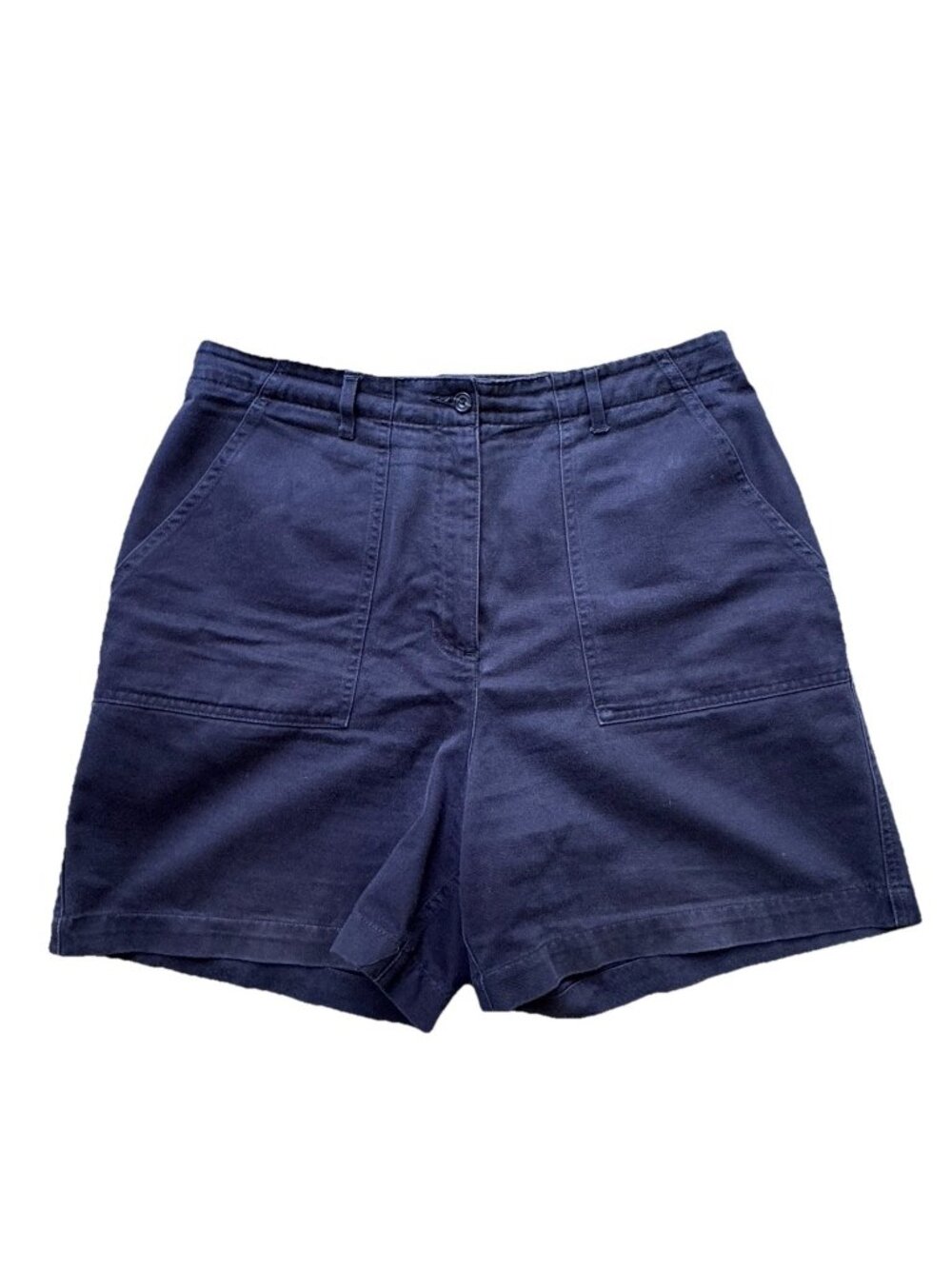 Vintage Y2K  JONES SPORT Navy Blue Chino Flat Front Flap Pocket Shorts Women 12